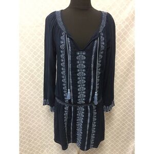 Embroidered Lucky Brand Navy Blue Boho Dress S